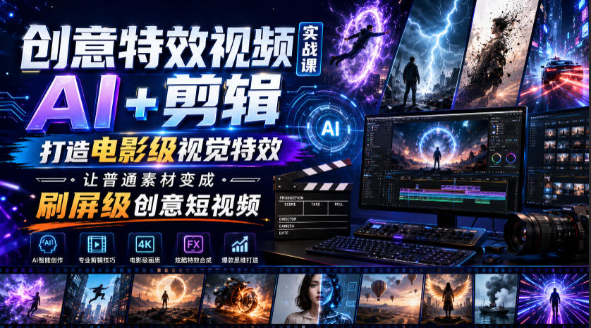 创意特效视频实战课，AI+剪辑打造电影级视觉特效，让普通素材变成刷屏级创意短视频