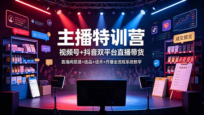 主播特训营:视频号+抖音双平台直播带货,直播间搭建+选品+话术+开播全流程系统教学