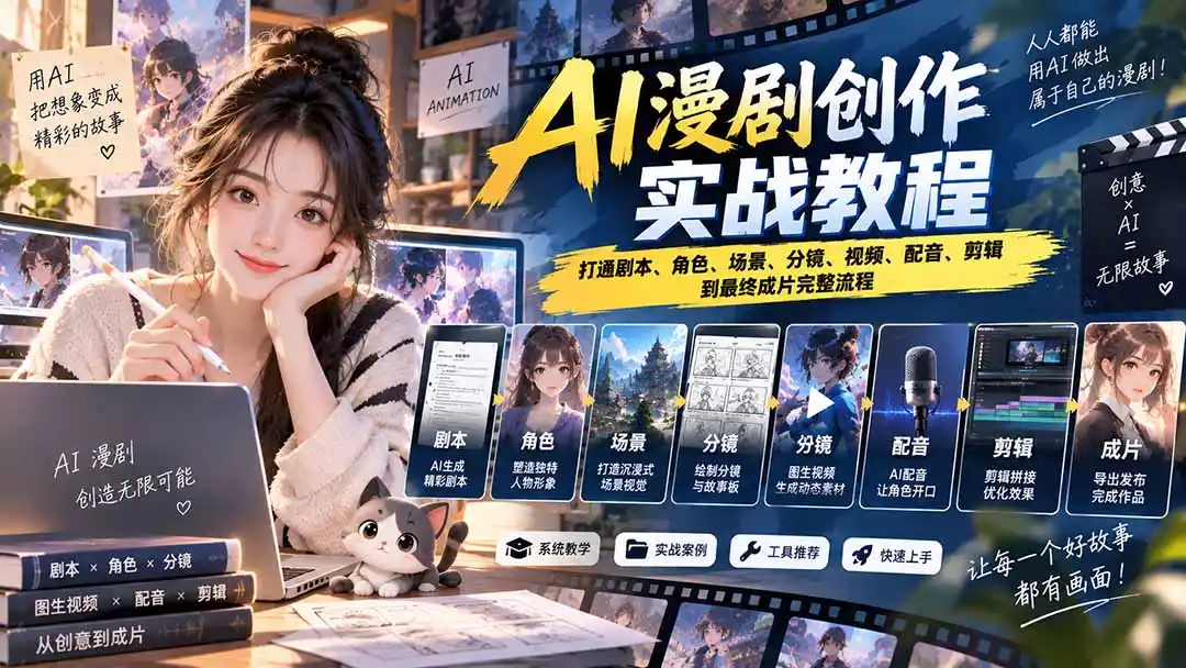 2026 AI漫剧创作实战教程：打通剧本、角色、场景、分镜、视频、配音、剪辑到最终成片完整流程