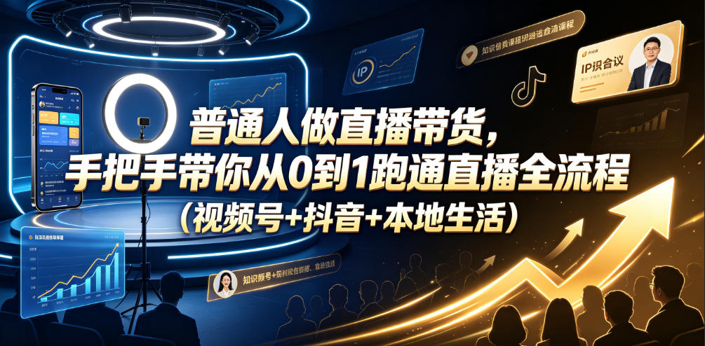普通人做直播带货,手把手带你从0到1跑通直播全流程(视频号+抖音+本地生活)