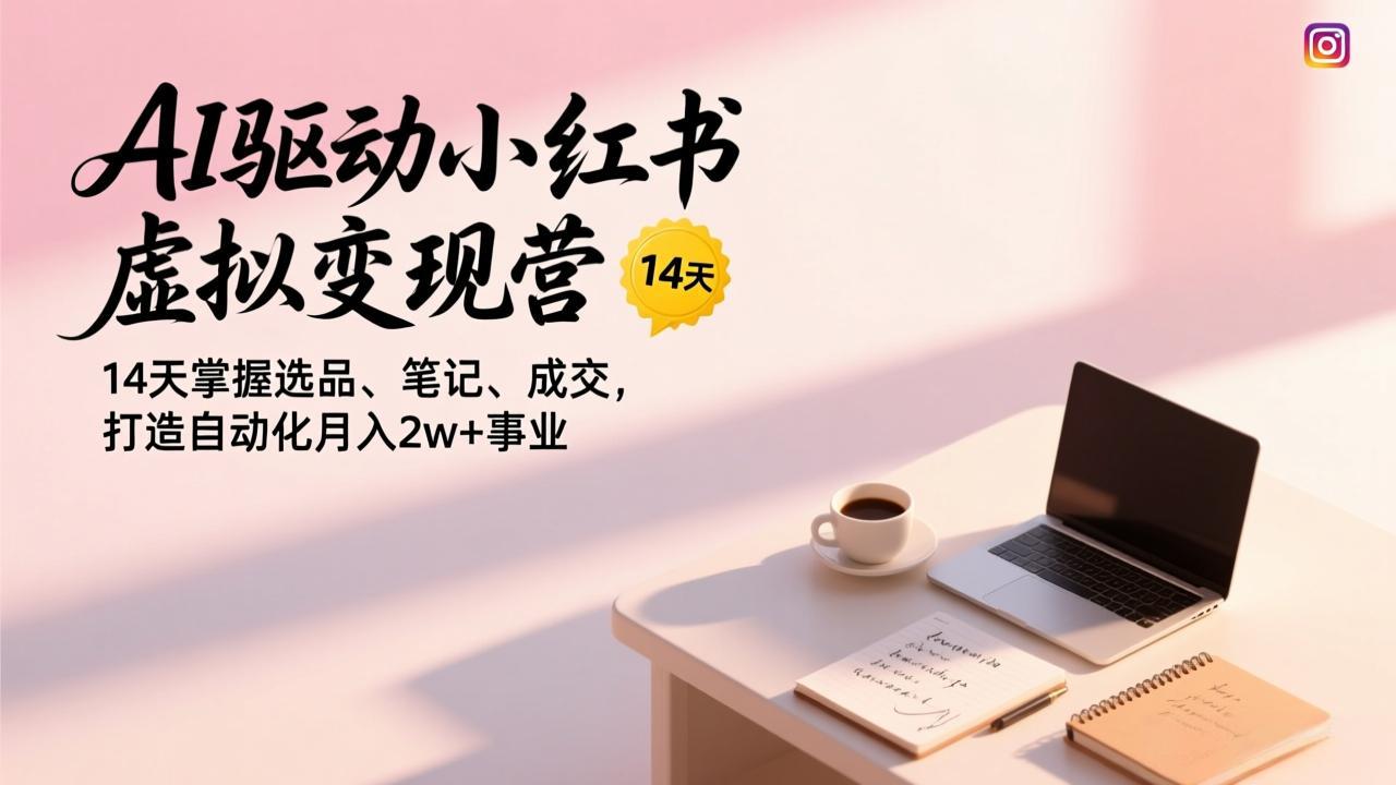 AI驱动小红书虚拟变现营，14天掌握选品、笔记、成交，打造自动化月入2w+事业