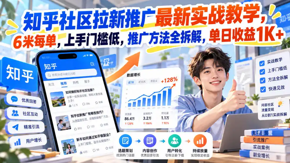 知乎社区拉新推广最新实战教学，6米每单，上手门槛低，推广方法全拆解，单日收益1K+！(更新0930)