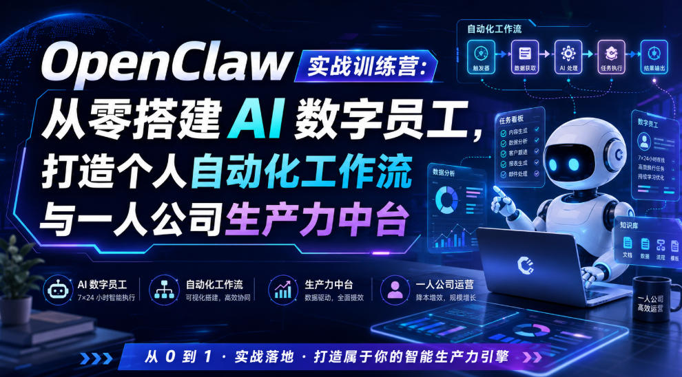 OpenClaw实战训练营：从零搭建AI数字员工，打造个人自动化工作流与一人公司生产力中台