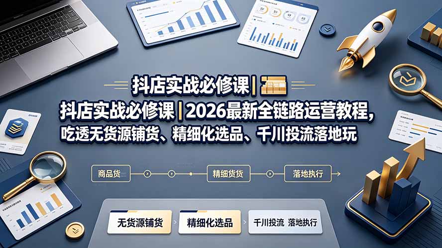 抖店实战必修课｜2026最新全链路运营教程，吃透无货源铺货、精细化选品、千川投流落地玩法