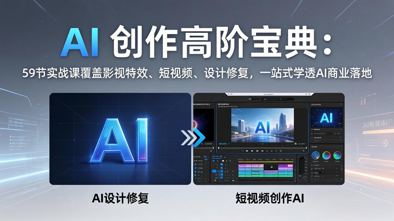 AI 创作高阶宝典：59节实战课覆盖影视特效、短视频、设计修复，一站式学透AI商业落地