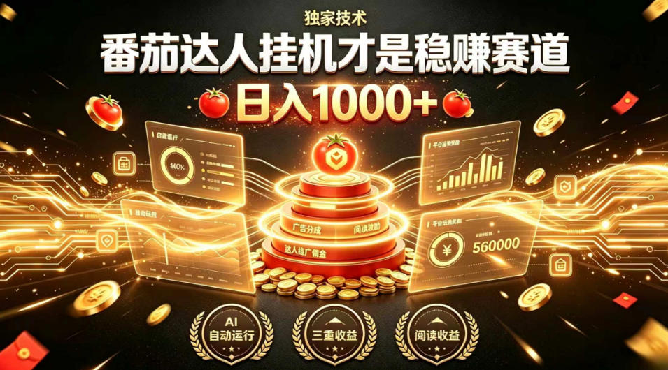 别再瞎找副业！番茄达人挂G才是稳賺赛道，日入1000+，全程傻瓜式操作，可矩阵放大【揭秘】