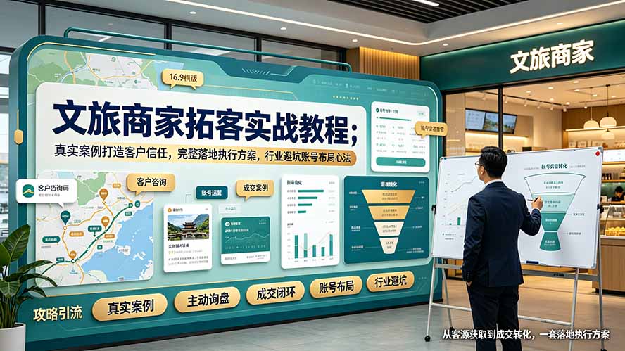 文旅商家拓客实战教程；真实案例打造客户信任，完整落地执行方案，行业避坑账号布局心法