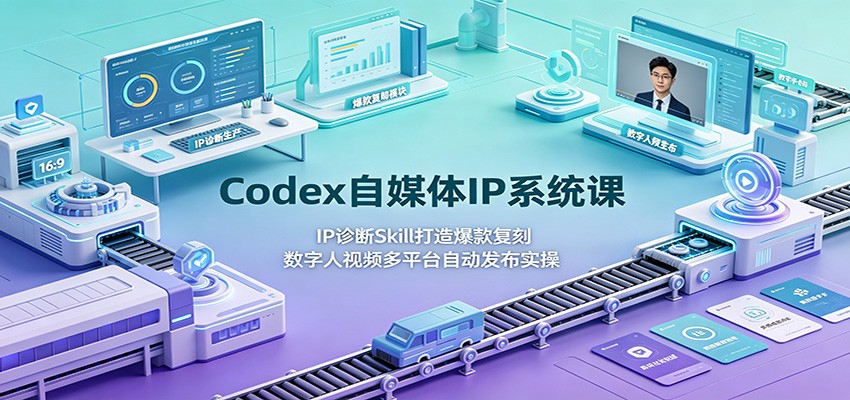 Codex自媒体IP系统课：IP诊断Skill打造爆款复刻，数字人视频多平台自动发布实操