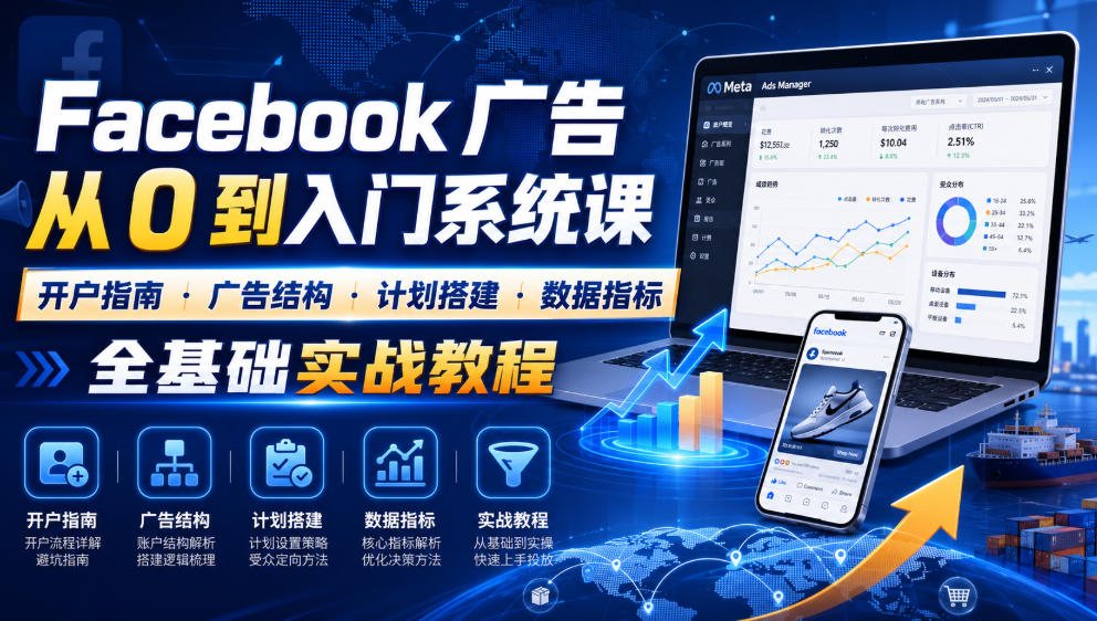 Facebook广告新手从0到入门系统课｜开户指南・广告结构・计划搭建・数据指标全基础实战教程