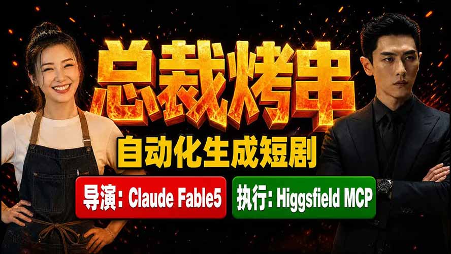 《总裁烤串》真人短剧全自动诞生！Claude Fable5 当导演，Higgsfield MCP 执行！