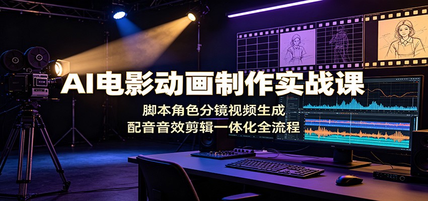 AI电影动画制作实战课：脚本角色分镜视频生成，配音音效剪辑一体化全流程