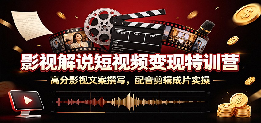 影视解说短视频变现特训营：高分影视文案撰写，配音剪辑成片实操