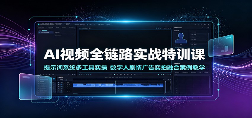 AI视频全链路实战特训课：提示词系统多工具实操，数字人剧情广告实拍融合案例教学