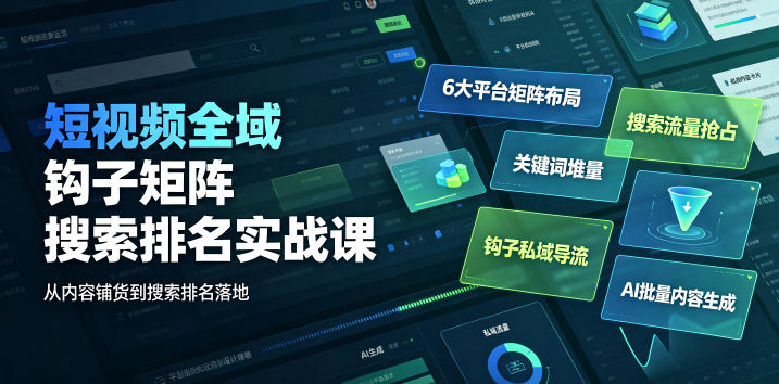 短视频全域钩子矩阵搜索排名实战课｜6大平台矩阵布局、关键词堆量抢占搜索流量、钩子私域导流、AI批量内容生成