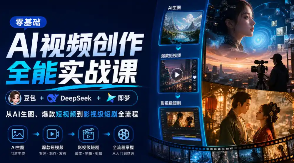 零基础AI视频创作全能实战课｜豆包+DeepSeek+即梦，从AI生图、爆款短视频到影视级短剧全流程