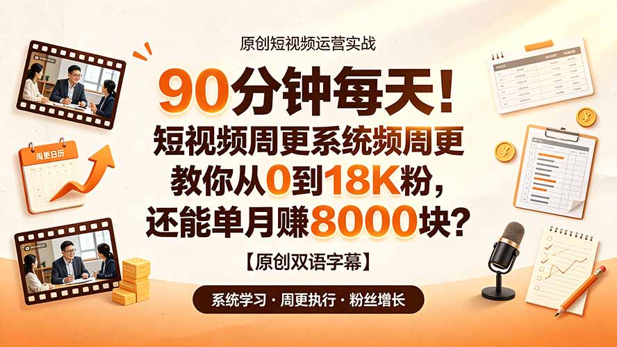 90 分钟每天！短视频周更系统教你从 0 到 18K 粉，还能单月赚 8000 块？【原创双语字幕】