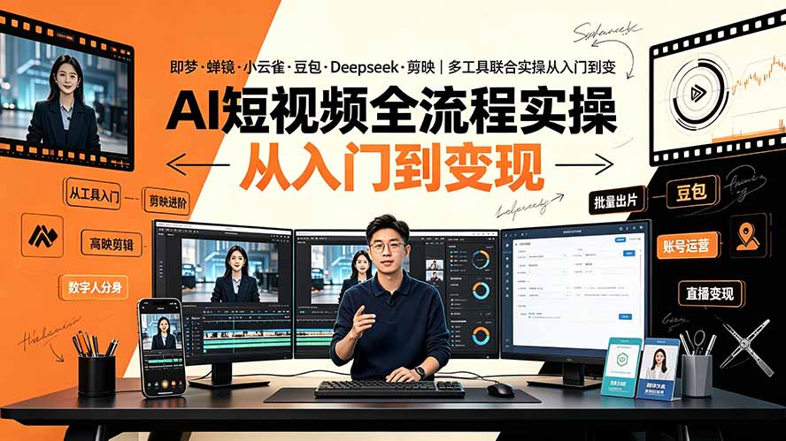 AI短视频全流程实操：即梦·蝉镜·小云雀·豆包·Deepseek·剪映｜多工具联合实操从入门到变现