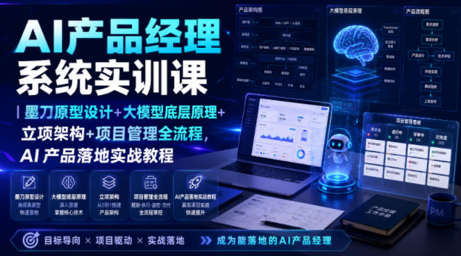AI产品经理系统实训课｜墨刀原型设计+大模型底层原理+立项架构+项目管理全流程，AI产品落地实战教程
