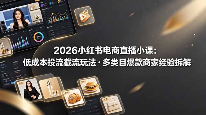 2026小红书电商直播小课,低成本投流截流玩法,多类目爆款商家经验完整拆解教学