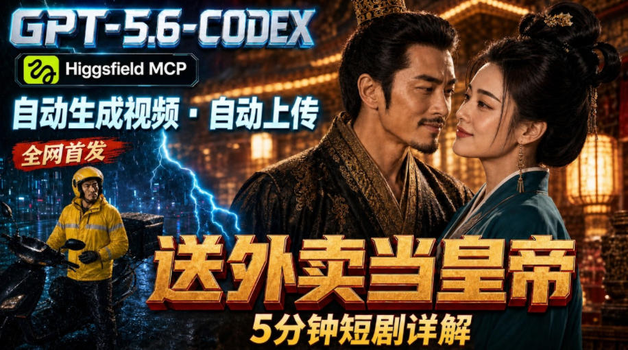 GPT-5.6 Codex+Higgsfield MCP：一条指令生成5分钟短剧并自动上传YouTube(油管)