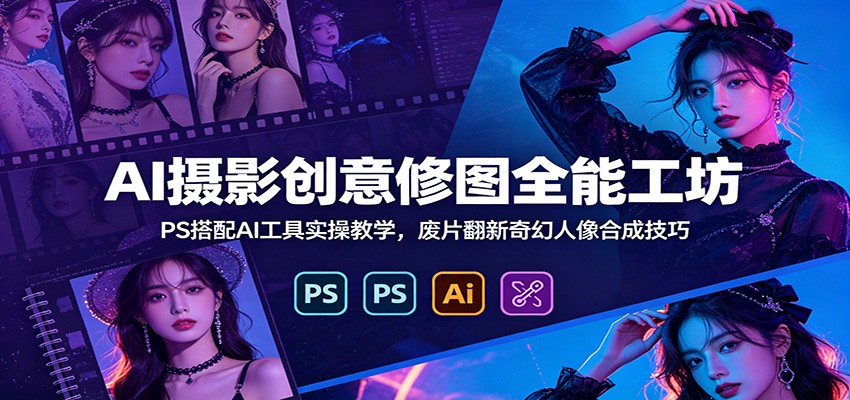 AI摄影创意修图全能工坊:PS搭配AI工具实操教学,废片翻新奇幻人像合成技巧