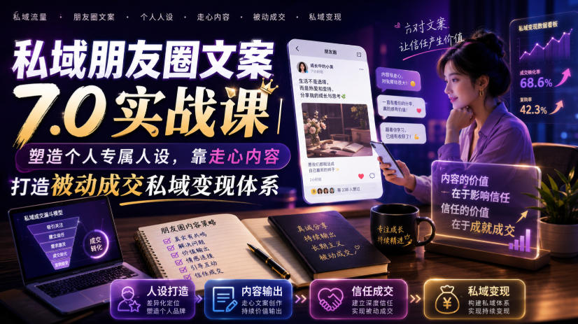 私域朋友圈文案7.0实战课｜塑造个人专属人设，靠走心内容打造被动成交私域变现体系