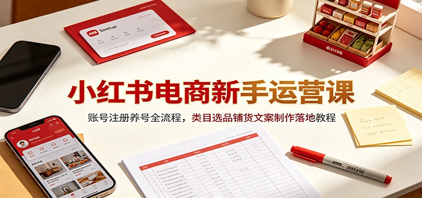 小红书电商新手运营课：账号注册养号全流程，类目选品铺货文案制作落地教程