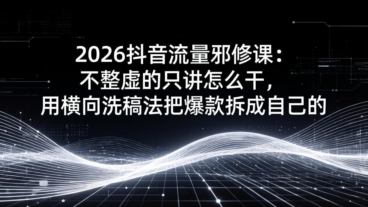 2026抖音流量邪修课：不整虚的只讲怎么干，用横向洗稿法把爆款拆成自己的