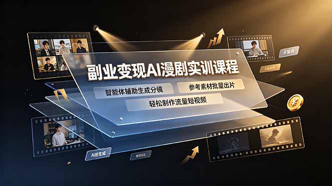 副业变现AI漫剧实训课程，智能体辅助生成分镜，参考素材批量出片，轻松制作流量短视频