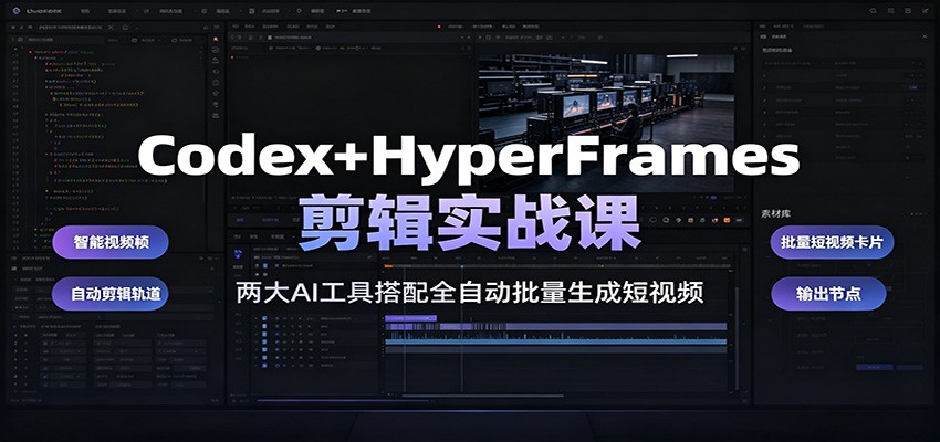 Codex+HyperFrames剪辑实战课：两大AI工具搭配全自动批量生成短视频