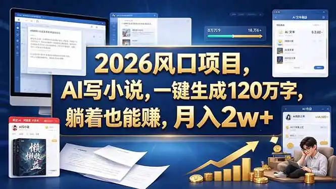 2026 风口项目，AI 写小说，一键生成 120 万字，躺着也能赚，月入 2w +