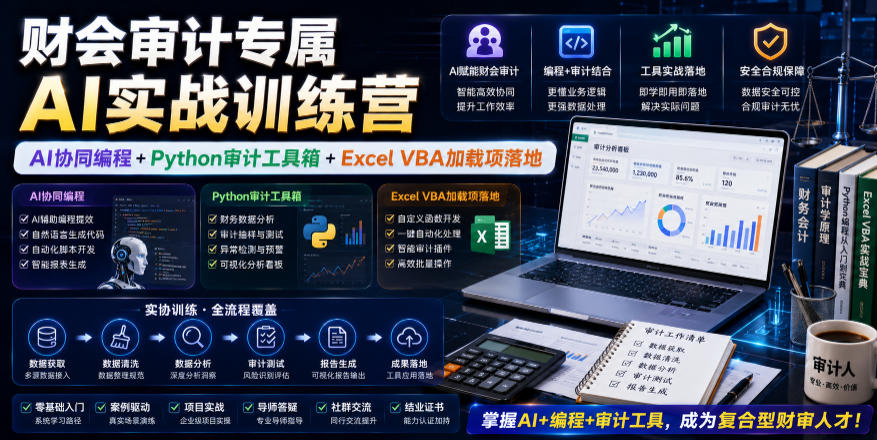 财会审计专属AI实战训练营｜AI协同编程+Python审计工具箱+Excel VBA加载项落地(更新0710)