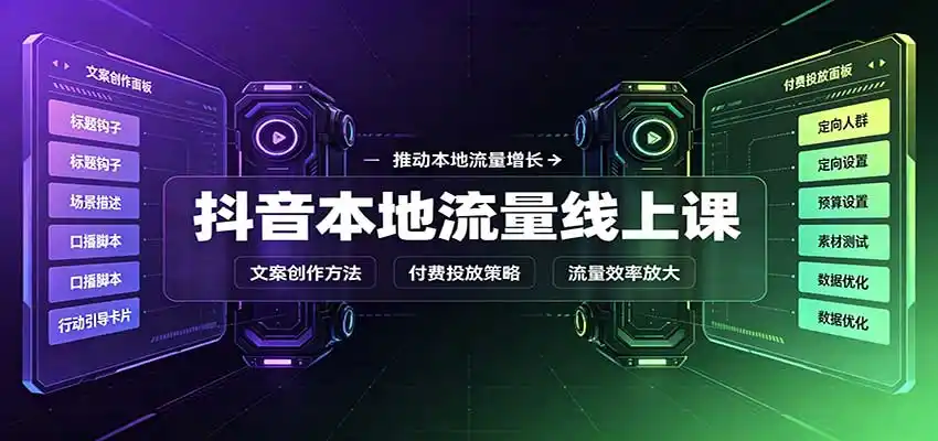 抖音本地流量线上课：账号搭建拍摄剪辑，文案创作与付费投放教学