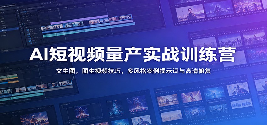 AI短视频量产实战训练营:文生图,图生视频技巧,多风格案例提示词与高清修复