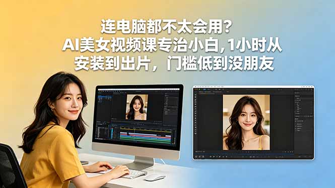 连电脑都不太会用？AI美女视频课专治小白，1小时从安装到出片，门槛低到没朋友